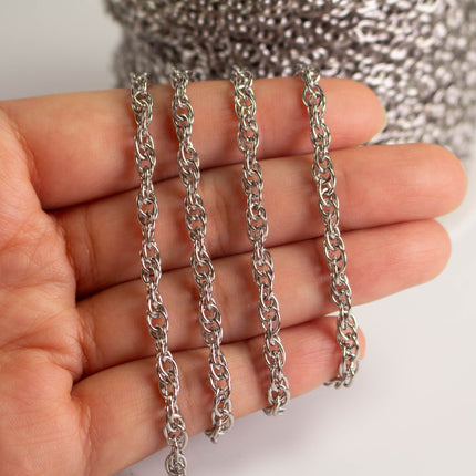 Stainless Steel Rope Chain 5.7mm 20g, Heavy Unsoldered Chain by the Foot, DIY Jewelry Making Supplies