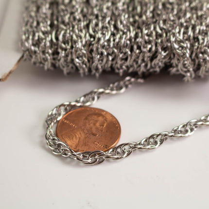 Stainless Steel Rope Chain 5.7mm 20g, Heavy Unsoldered Chain by the Foot, DIY Jewelry Making Supplies