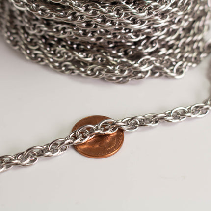 Stainless Steel Rope Chain 5.6x8.0mm 1.2mm, Heavy Unsoldered Chain by the Foot, DIY Jewelry Making Supplies