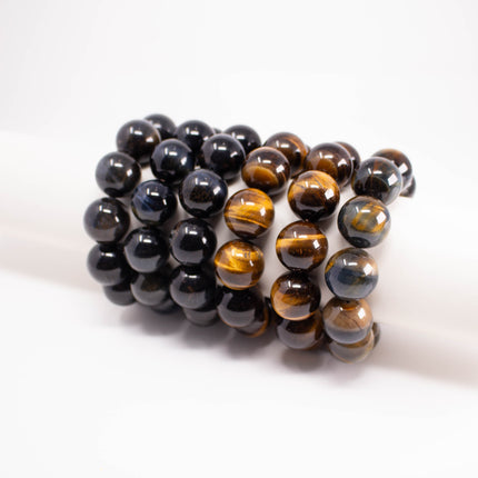 Natural Tiger’s Eye Bracelet, 20mm Large Beads, 11-Bead, Gold & Blue Gemstone, AAA Grade