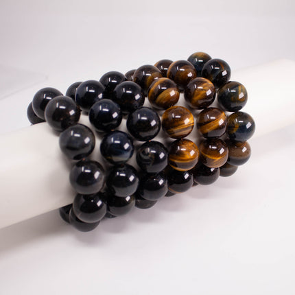 Natural Tiger’s Eye Bracelet, 20mm Large Beads, 11-Bead, Gold & Blue Gemstone, AAA Grade