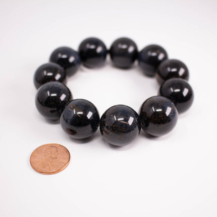 Natural Tiger’s Eye Bracelet, 20mm Large Beads, 11-Bead, Gold & Blue Gemstone, AAA Grade