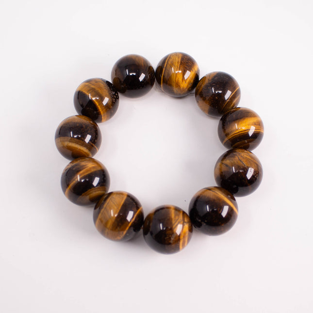 Natural Tiger’s Eye Bracelet, 20mm Large Beads, 11-Bead, Gold & Blue Gemstone, AAA Grade