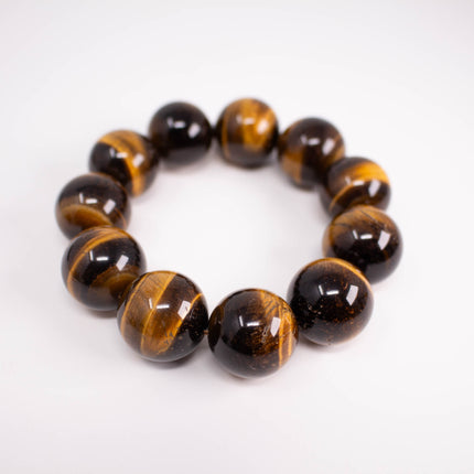 Natural Tiger’s Eye Bracelet, 20mm Large Beads, 11-Bead, Gold & Blue Gemstone, AAA Grade