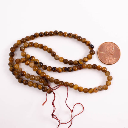 Natural Tiger’s Eye Beads 4mm, Round Smooth, 15 Inch Strand, AAA Chatoyant Gemstone for Jewelry Making