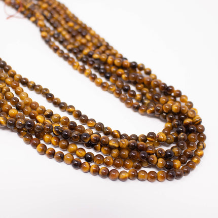 Natural Tiger’s Eye Beads 4mm, Round Smooth, 15 Inch Strand, AAA Chatoyant Gemstone for Jewelry Making