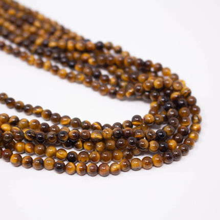 Natural Tiger’s Eye Beads 4mm, Round Smooth, 15 Inch Strand, AAA Chatoyant Gemstone for Jewelry Making