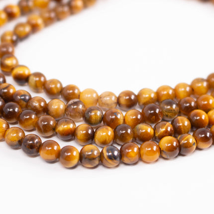 Natural Tiger’s Eye Beads 4mm, Round Smooth, 15 Inch Strand, AAA Chatoyant Gemstone for Jewelry Making