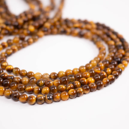 Natural Tiger’s Eye Beads 4mm, Round Smooth, 15 Inch Strand, AAA Chatoyant Gemstone for Jewelry Making