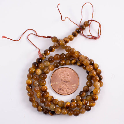 Natural Tiger’s Eye Beads 4mm, Round Smooth, 15 Inch Strand, AAA Chatoyant Gemstone for Jewelry Making