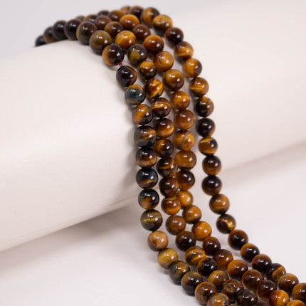 Natural Tiger’s Eye Beads 6mm, Round Smooth, 15 Inch Strand, AAA Gemstone for Jewelry Making