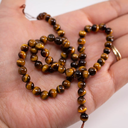 Natural Tiger’s Eye Beads 6mm, Round Smooth, 15 Inch Strand, AAA Gemstone for Jewelry Making