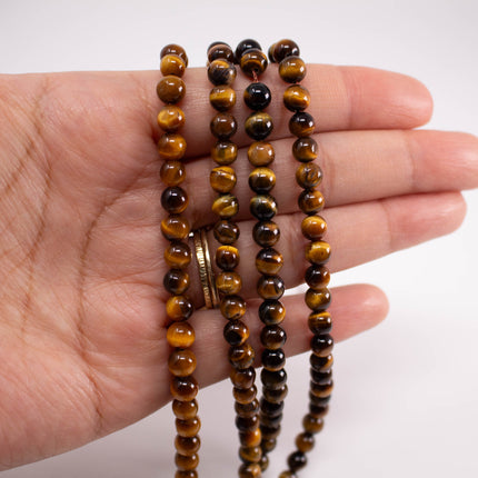 Natural Tiger’s Eye Beads 6mm, Round Smooth, 15 Inch Strand, AAA Gemstone for Jewelry Making