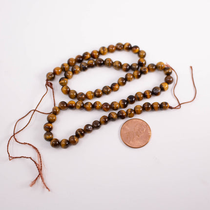 Natural Tiger’s Eye Beads 6mm, Round Smooth, 15 Inch Strand, AAA Gemstone for Jewelry Making