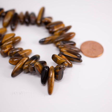 Natural Tiger’s Eye Spike Beads, 10-21mm Long, Tooth Teardrop Point, 15 Inch Strand, AAA Gemstone