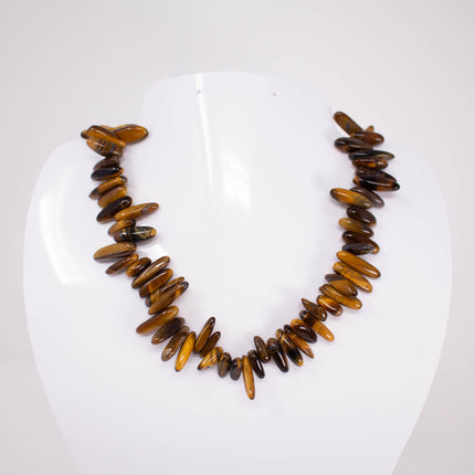 Natural Tiger’s Eye Spike Beads, 10-21mm Long, Tooth Teardrop Point, 15 Inch Strand, AAA Gemstone