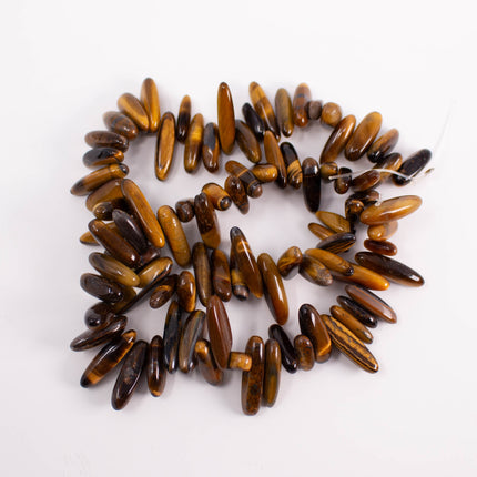 Natural Tiger’s Eye Spike Beads, 10-21mm Long, Tooth Teardrop Point, 15 Inch Strand, AAA Gemstone