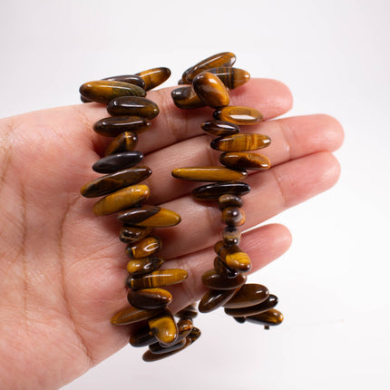 Natural Tiger’s Eye Spike Beads, 10-21mm Long, Tooth Teardrop Point, 15 Inch Strand, AAA Gemstone