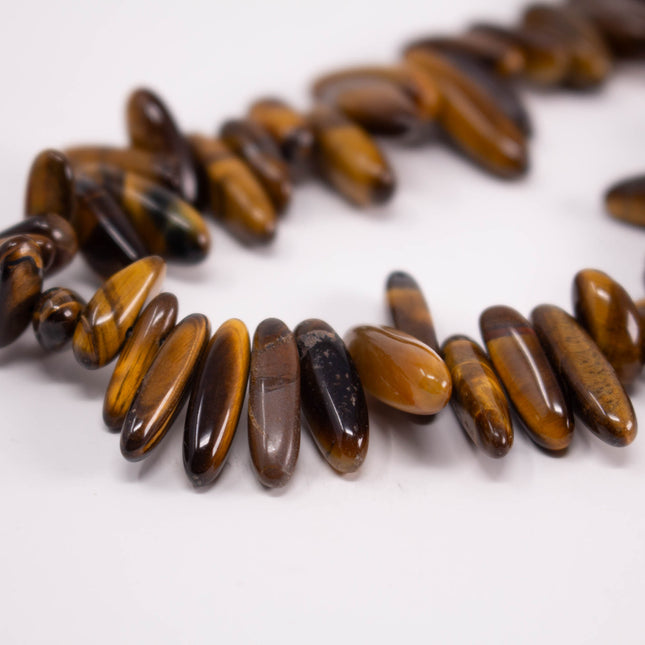 Natural Tiger’s Eye Spike Beads, 10-21mm Long, Tooth Teardrop Point, 15 Inch Strand, AAA Gemstone
