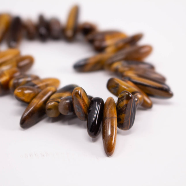 Natural Tiger’s Eye Spike Beads, 10-21mm Long, Tooth Teardrop Point, 15 Inch Strand, AAA Gemstone