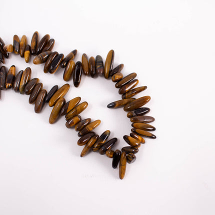 Natural Tiger’s Eye Spike Beads, 10-21mm Long, Tooth Teardrop Point, 15 Inch Strand, AAA Gemstone