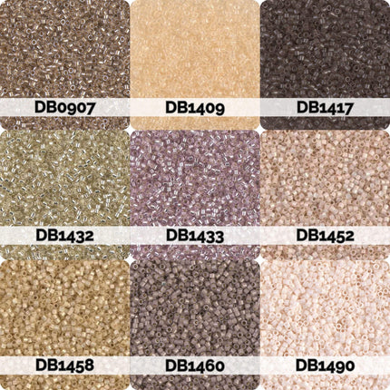 nine different colored beads, each with a unique label, arranged in a 3x3 grid.