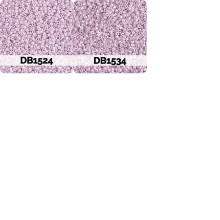 a collection of pink beads, with the text "DB1524" and "DB1534" visible. The beads are scattered across a white background, creating a visually appealing contrast.