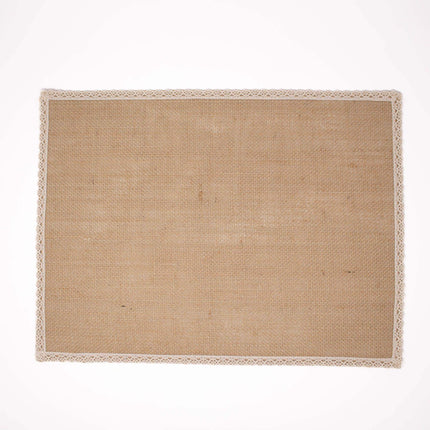 Rustic Burlap Placemat – Laminated Jute Mat with Lace Trim | Spill Resistant Table Decor