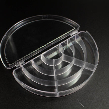 A clear plastic container with multiple compartments, designed to hold and organize various items.