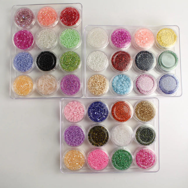 Glass Seed Bead Mystery Pack 12 Assorted Colors Bulk Set with Storage Box
