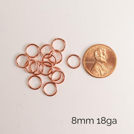 Anti Tarnish Bright Copper Plated Open Jump Rings, Multiple Sizes, Bulk Wholesale