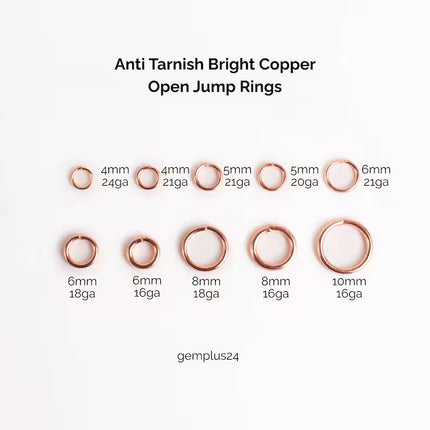Anti Tarnish Bright Copper Plated Open Jump Rings, Multiple Sizes, Bulk Wholesale