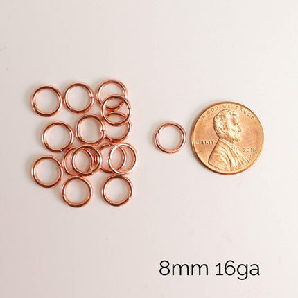 Anti Tarnish Bright Copper Plated Open Jump Rings, Multiple Sizes, Bulk Wholesale
