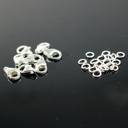 50 pcs Sterling Silver Lobster Clasp - 10mm Sterling Silver Plated Clasp with Open Jumpring (50pcs)