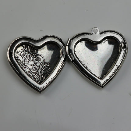 5 pcs Antique SILVER Heart Locket Pendant Charm - 29x29mm 7mm thickness - Brass Locket Pendant Charm