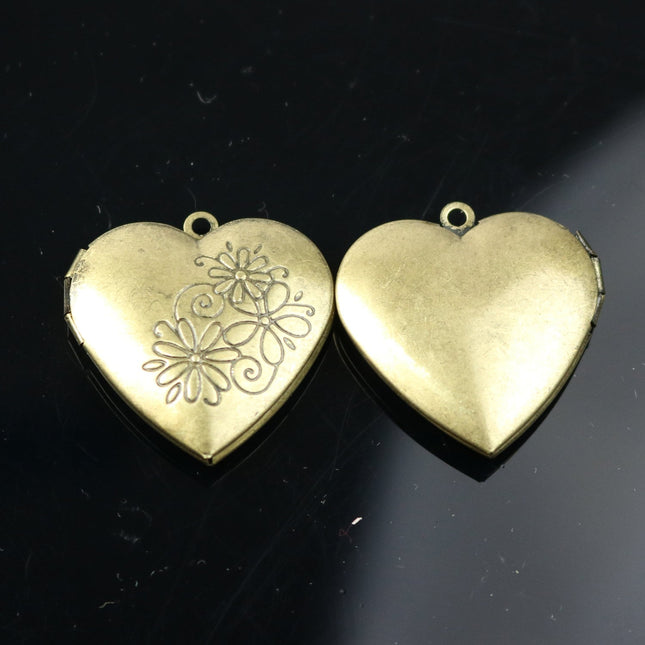 5 pcs Antique Brass Heart Locket Pendant Charm - 29x29mm 7mm thickness - Brass Locket Pendant Charm