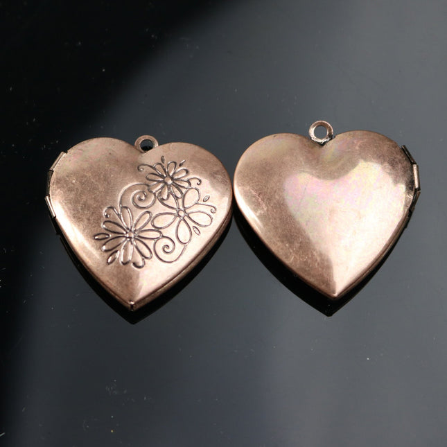 5 pcs Antique Copper Heart Locket Pendant Charm - 29x29mm 7mm thickness - Brass Locket Pendant Charm