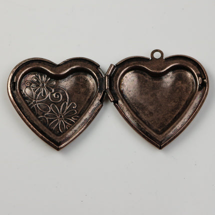 5 pcs Antique Copper Heart Locket Pendant Charm - 29x29mm 7mm thickness - Brass Locket Pendant Charm