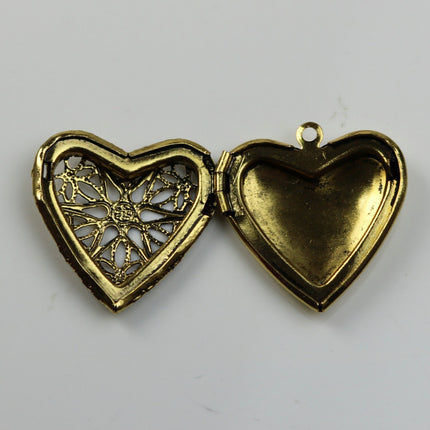 5 pcs Antique GOLD Heart Filigree Locket Pendant Charm - 25mm 1 inch 8mm thickness- Brass Locket Pendant Charm