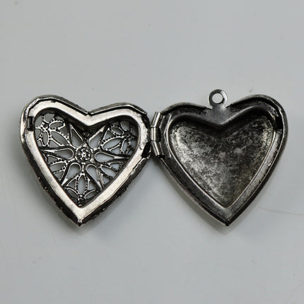 5 pcs Antique SILVER Heart Filigree Locket Pendant Charm - 25mm 1 inch 8mm thickness - Brass Locket Pendant Charm