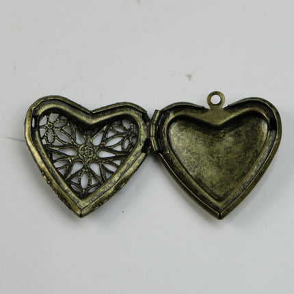 5 pcs Antique Brass Heart Filigree Locket Pendant Charm - 25mm 1 inch 8mm thickness - Brass Locket Pendant Charm