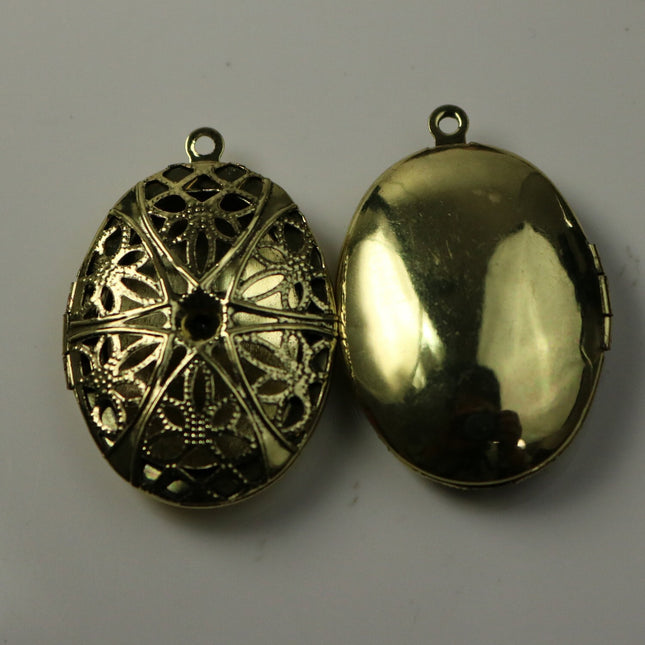 5 pcs Antique GOLD Filigree Locket OVAL Big Pendant Charm - 27x39mm 10mm thickness- Brass Locket Pendant Charm