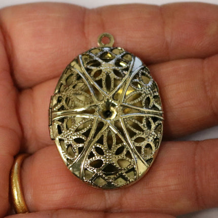 5 pcs Antique GOLD Filigree Locket OVAL Big Pendant Charm - 27x39mm 10mm thickness- Brass Locket Pendant Charm