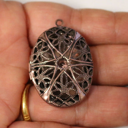 5 pcs Antique COPPER Filigree Locket OVAL Big Pendant Charm - 27x39mm 10mm thickness - Brass Locket Pendant Charm