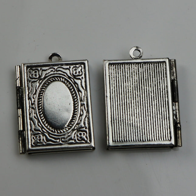Stainless Steel / Antique Silver Book Locket Pendant Charm - 20x27mm 4.3mm thickness - Brass Locket Pendant Charm
