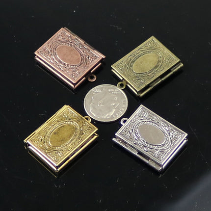 Stainless Steel / Antique Silver Book Locket Pendant Charm - 20x27mm 4.3mm thickness - Brass Locket Pendant Charm