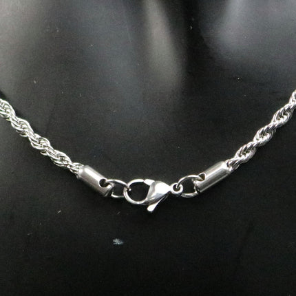 Stainless Steel ROPE Chain Ready to Wear Necklace - 19 inch (54 cm) 3mm width