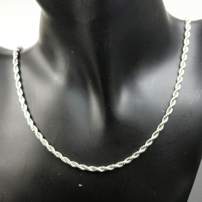 Stainless Steel ROPE Chain Ready to Wear Necklace - 19 inch (54 cm) 3mm width