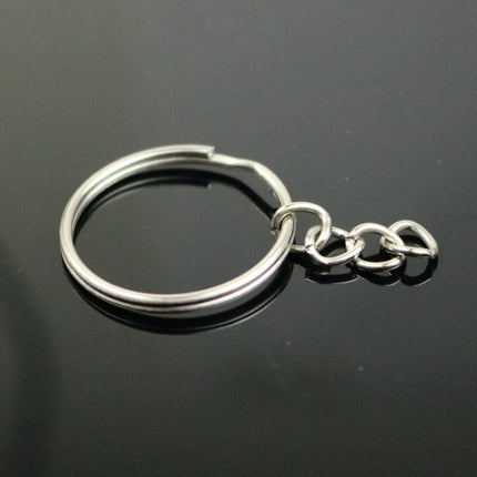 100 pcs Keychain Ring with Extension Chain, Rhodium Plated Split Key Ring, Thicken Key Clasp, keychain fob, Pendants, Wholesale Lot Bulk