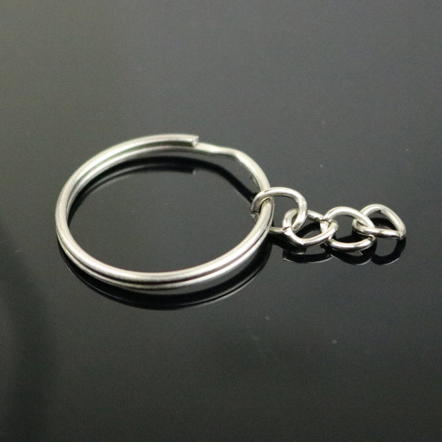 100 pcs Keychain Ring with Extension Chain, Rhodium Plated Split Key Ring, Thicken Key Clasp, keychain fob, Pendants, Wholesale Lot Bulk